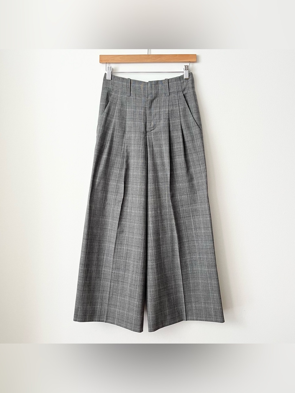 Alice + Olivia Women's High Waisted Wide Leg Plaid Wool Trousers Pants Size 0